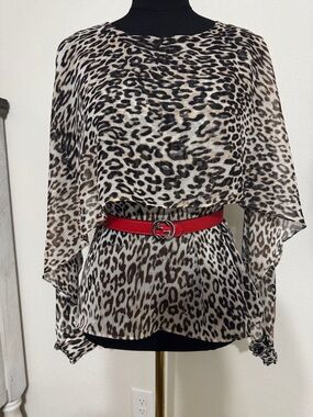 Leopard Print Sheer Blouse (belt not included)